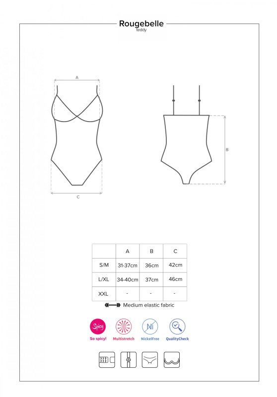 Kořeněné body Rougebelle teddy - Obsessive červená S/M