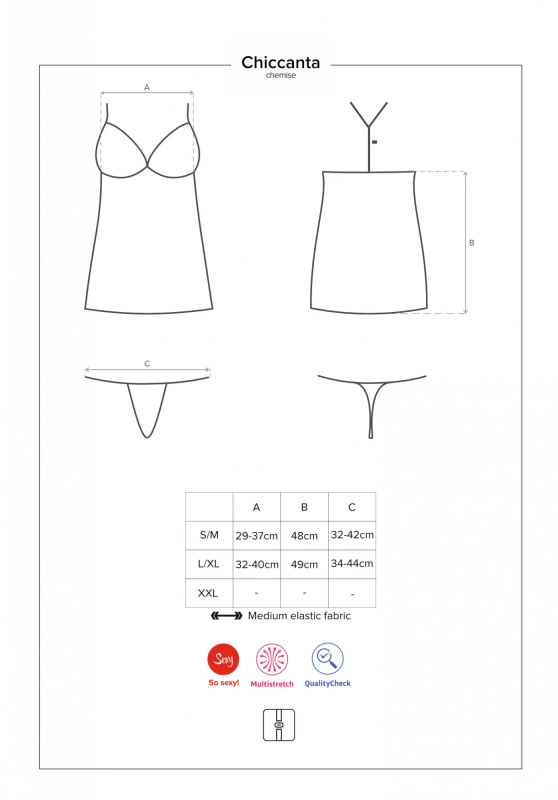 Elegantní košilka Chiccanta chemise - Obsessive černá L/XL