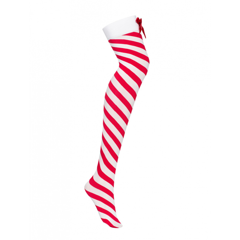 Obsessive Kissmas stockings Vánoční pruhované punčochy  -  červenobílé | S/M