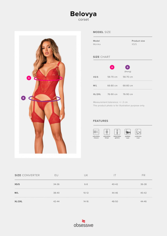 Pikantní korzet Belovya corset - Obsessive červená M/L