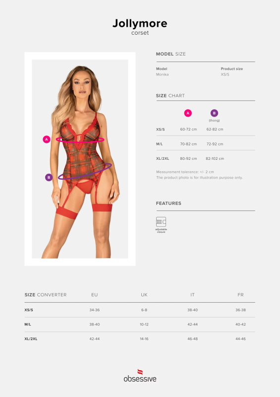 Vánoční kostým Jollymore corset - Obsessive červená XS/S