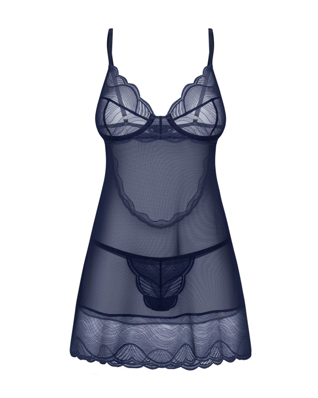 Dámská svůdná košilka Nightly Blue Chemise tm. modrá - Obsessive M/L