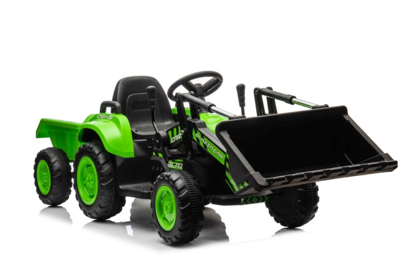 Dětský elektrický traktor se lžící zelený