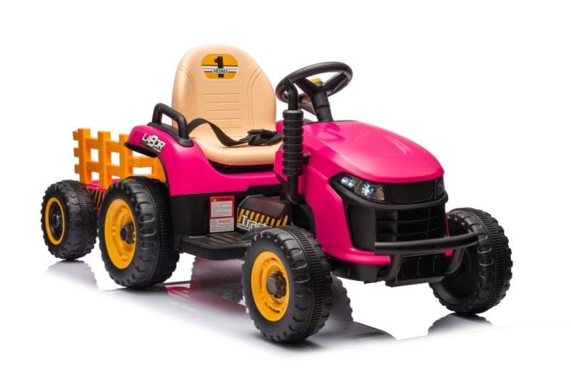 Elektrický dětský traktor s přívěsem růžový
