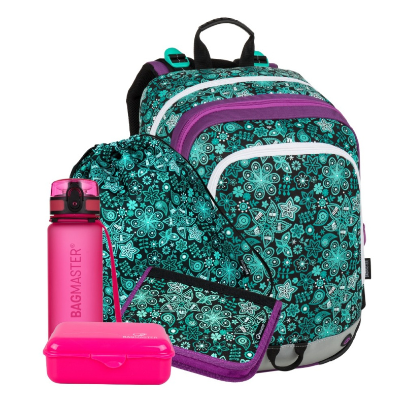 Bagmaster ALFA 9 B velký školní set pro prvňáčky - tyrkysové ornamenty