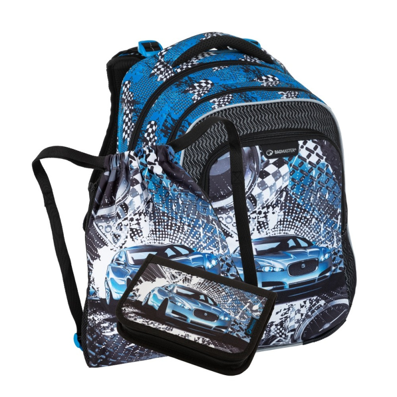 Bagmaster LUMI 23 D malý školní set pro prvňáčky - modré auto BagMaster