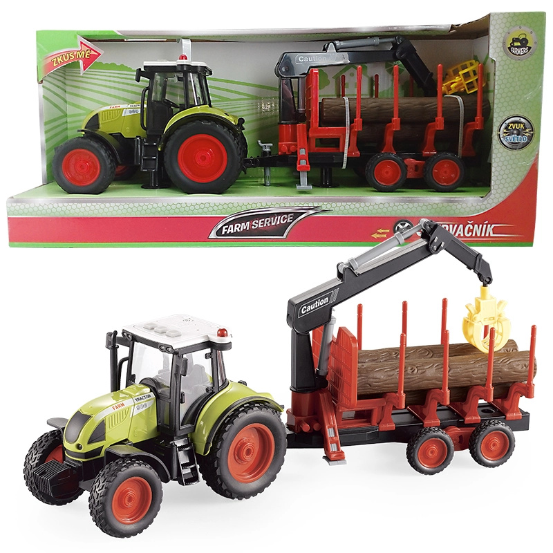 FARM SERVICE - Traktor s přívěsem pro přepravu dřeva 1:16