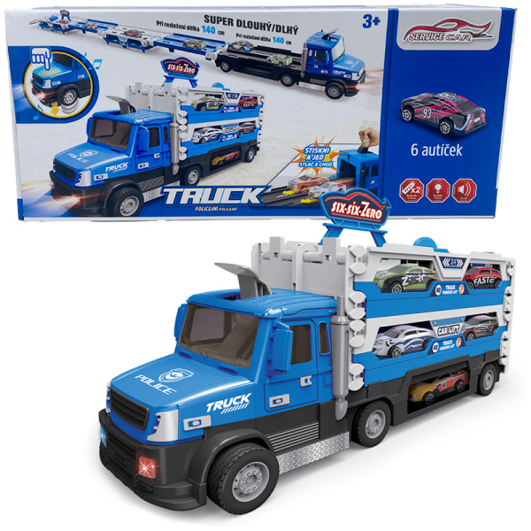 Policejní TRUCK 2v1 se světlem a zvukem a 6 auty