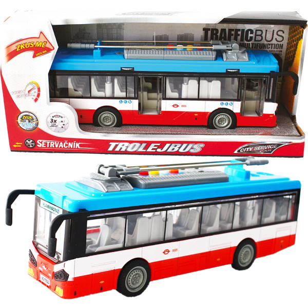Městský trolejbus na setrvačník s osvětlením a zvukem - červený