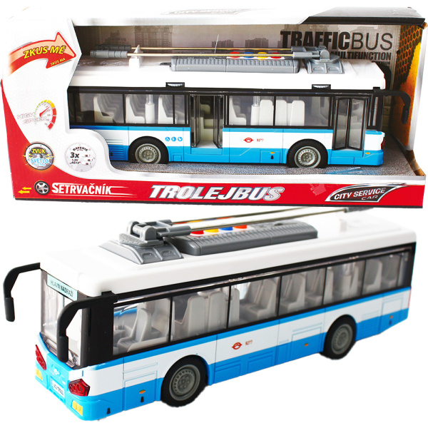 Městský trolejbus na setrvačník s osvětlením a zvukem - modrý