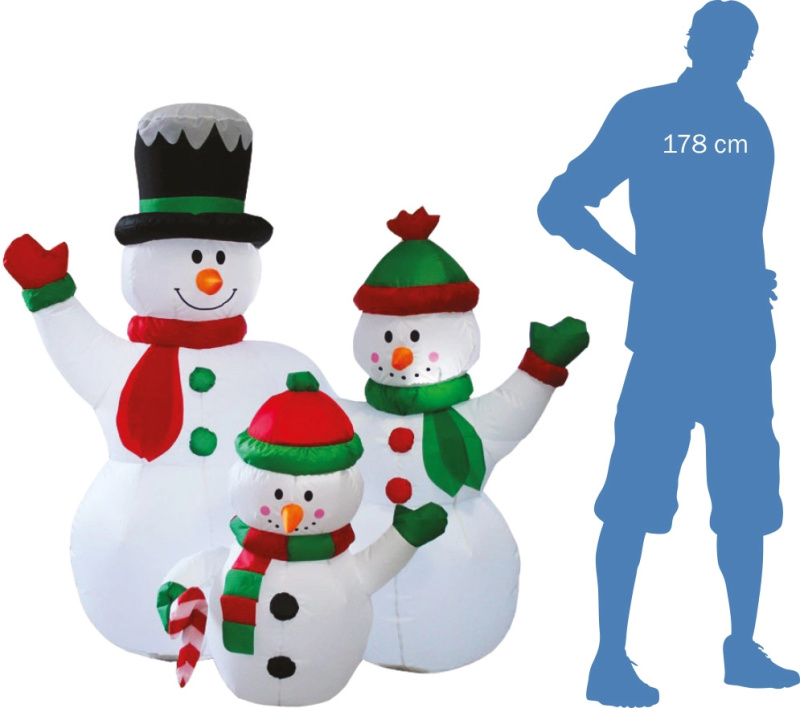 Nafukovací svítící rodina sněhuláků 153 cm
