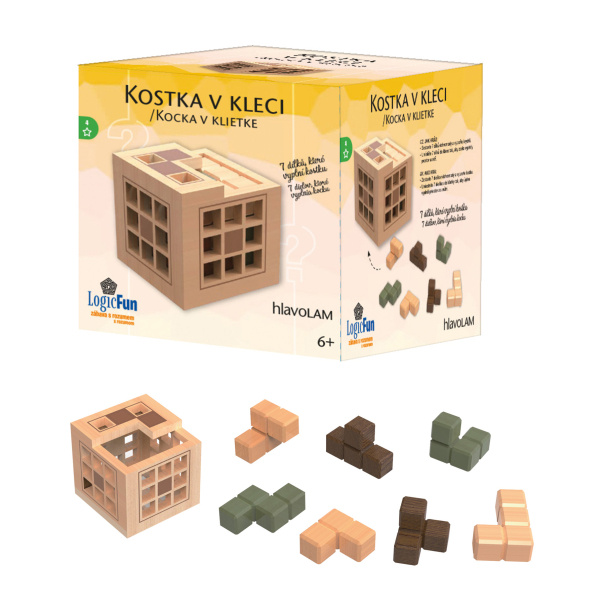 Hlavolam - Kostka v kleci dřevěný hlavolam