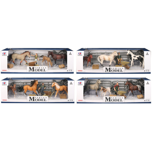Zvířátka z farmy - Set koní s hříbátkem a krmením 4 druhy