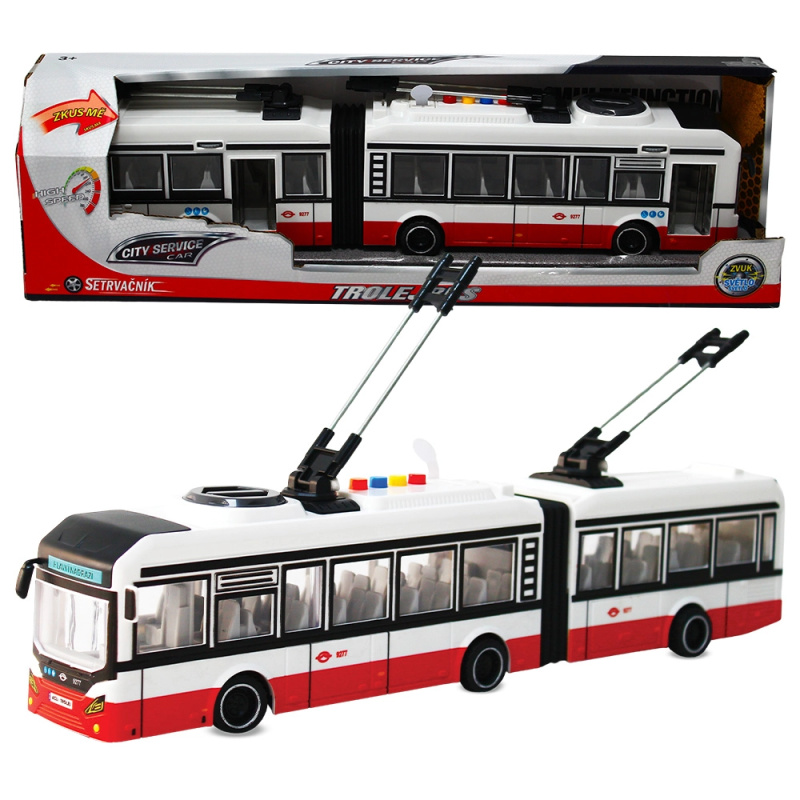 CITY SERVICE CAR - 1:16 Kloubový trolejbus - červený na setrvačník se zvuky