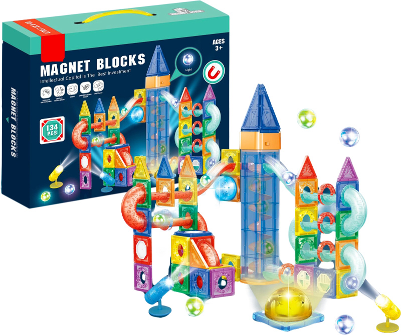 Magnetická stavebnice s LED světly a kuličkou - 134 ks