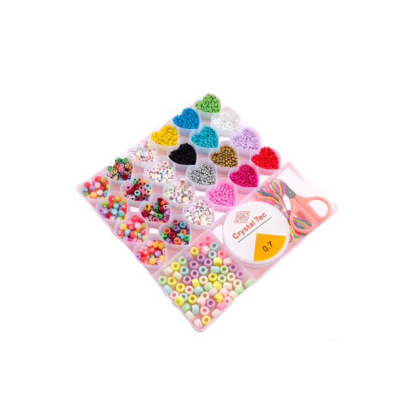 SADA Box 1 s korálky - 26 přihrádek ve tvaru srdíček