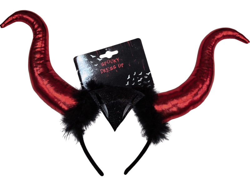 Halloween čelenka červené rohy a peří