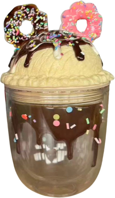 Kelímek s víčkem a brčkem - PRŮHLEDNÝ S DONUTY (350 ml)