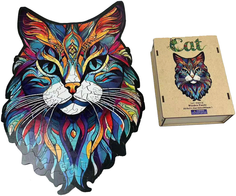 Dřevěné puzzle kočka