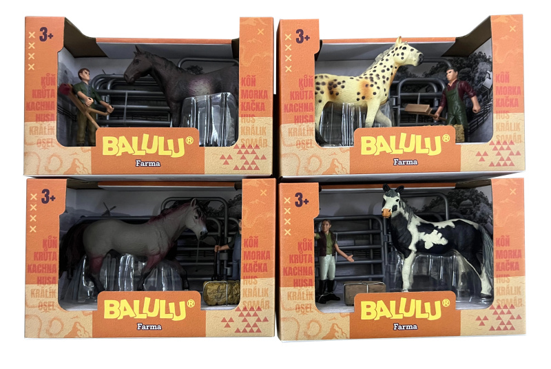 BALULU - Herní set Kůň s figurkou ošetřovatele a doplňky, 4 druhy