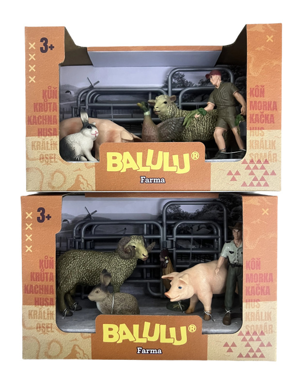 BALULU - Herní set Prasátko a ovce s farmářem a ohradou, 2 druhy