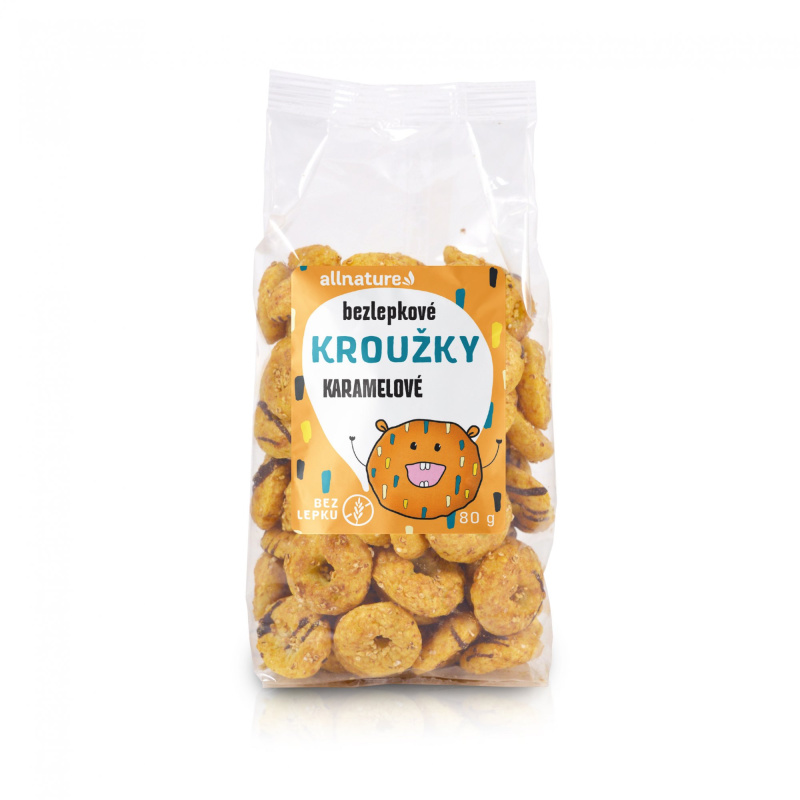 Allnature Bezlepkové Kroužky karamelové, 80 g