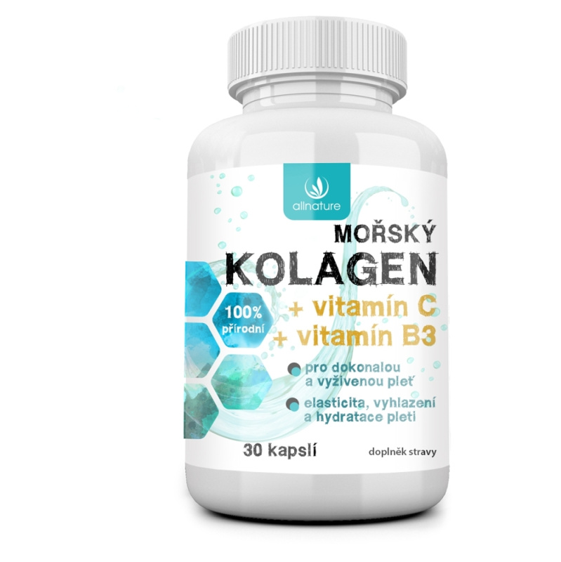 Allnature Mořský kolagen + vit. C + vit B3, 30 kapslí