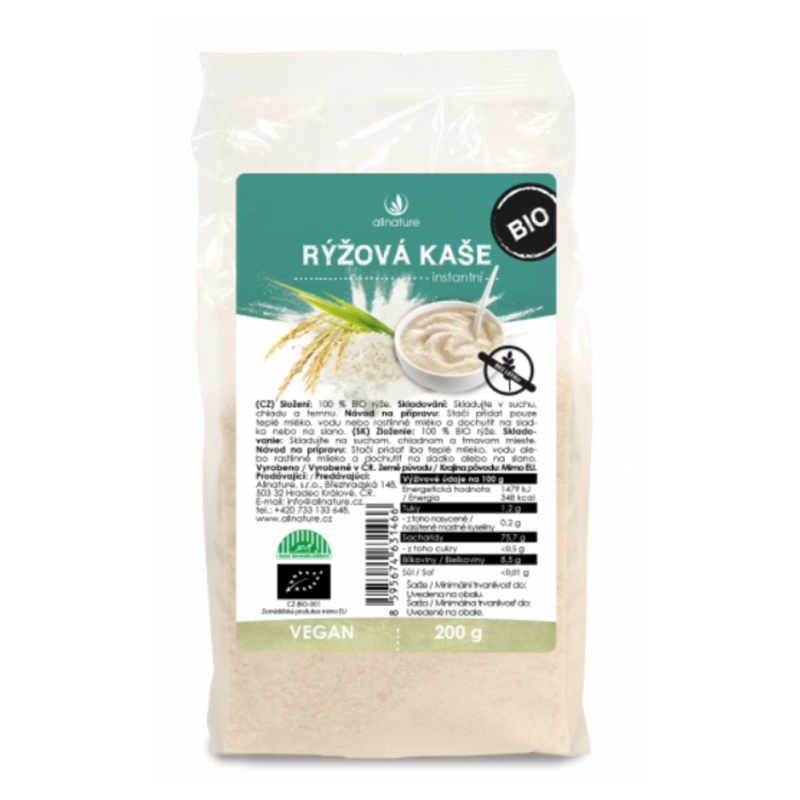 Allnature Bezlepková Rýžová kaše instantní BIO, 200 g