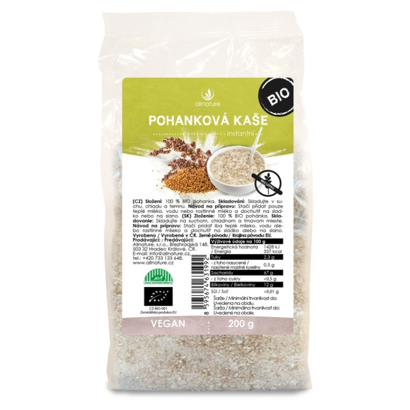 Allnature Bezlepková Pohanková kaše BIO, 200 g