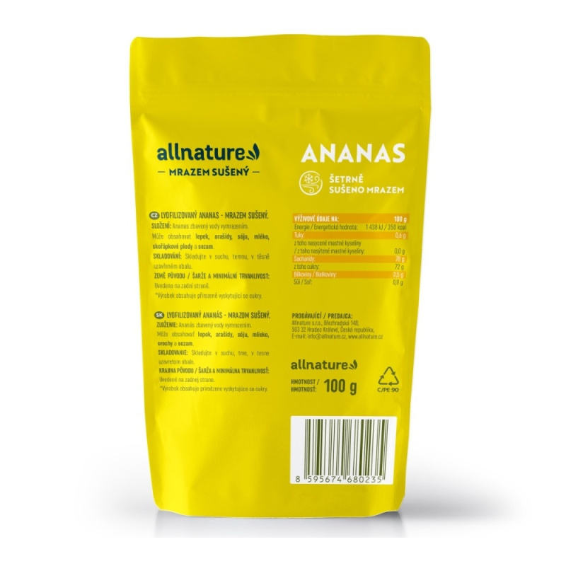 Allnature Ananas Lyo mrazem sušený 100g
