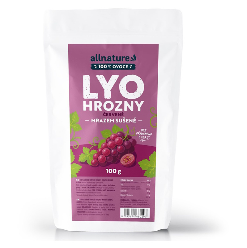 ALLNATURE Hroznové víno červené sušené mrazem 100 g