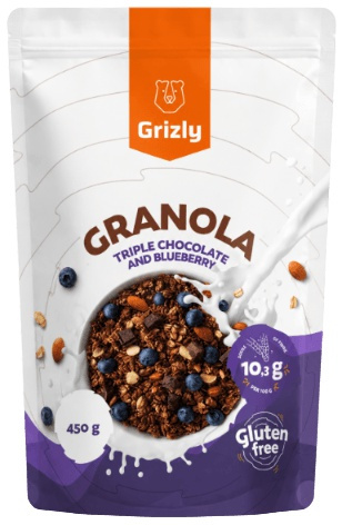 Grizly Granola 450 g - trojitá čokoláda a borůvky