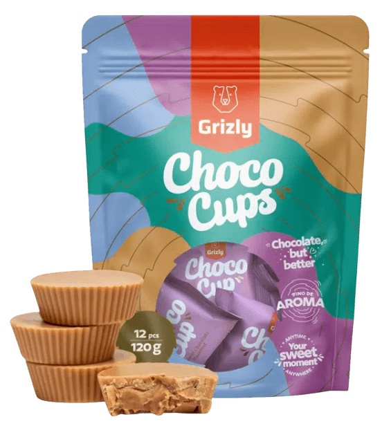 Grizly Choco Cups 120 g - karamelová čokoláda a lískový oříšek