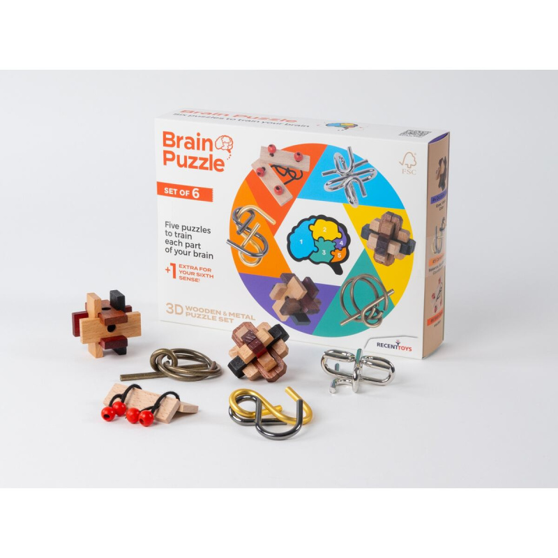 RECENTTOYS Brain Puzzle - sada 6 ks - hra z kategorie Domino, hlavolamy