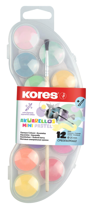 Vodové barvy Kores Akuarellas Mini 12 pastelových barev, průměr 25 mm Kores